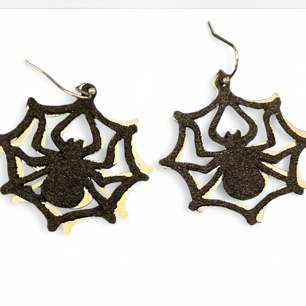 Black sparkle Spider Earrings.